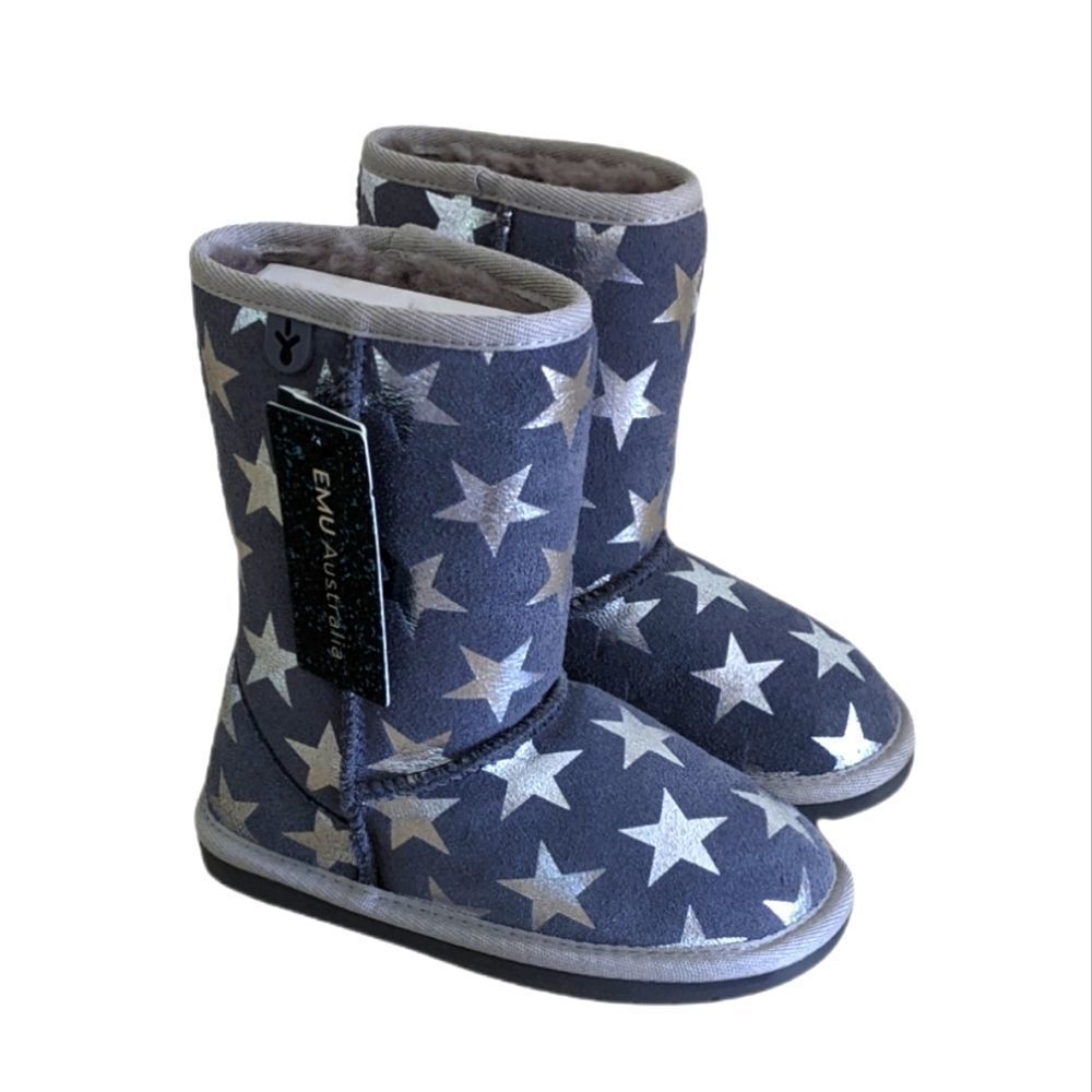 Emu Australia Starry Night Silver Metallic Gray Toddler Girl Suede Boots 9